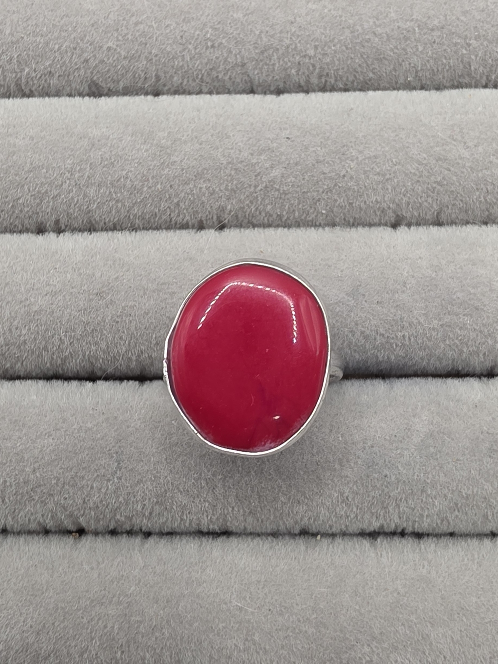 Silver Plated Red Coral Statement Ring Size 8 - Women Jewelry